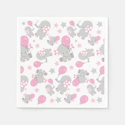 Serviette En Papier Pattern of Elephants, Cute Elephants - Pink Gray (Devant)
