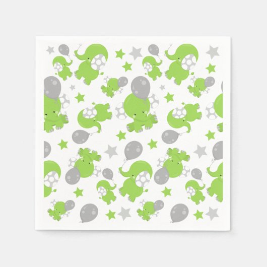 Serviette En Papier Pattern of Green Elephants, Cute Elephants, stars (Devant)