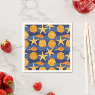 Serviette En Papier Patters bleus et orange Seashell
