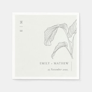 Serviette En Papier Paume feuilleté minimum croquis noir Mariage blanc