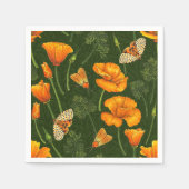 Serviette En Papier Pavot de Californie et papillons de nuit sur vert (Devant)