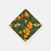 Serviette En Papier Pavot de Californie et papillons de nuit sur vert (Coin)