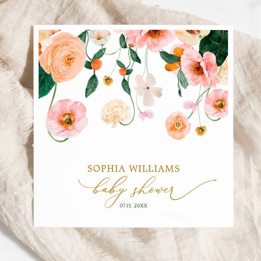 Serviette En Papier Pavot rose Baby shower floral serviettes