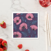 Serviette En Papier Pavot rose sur violet foncé (En situation)