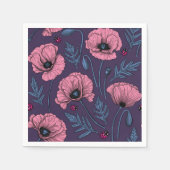 Serviette En Papier Pavot rose sur violet foncé (Devant)