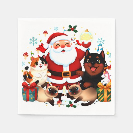 Serviette En Papier Pawsitively Jolly: Santa’s Merry Menagerie (Devant)