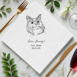 Serviette En Papier Pawty Custom Cat Drawn Cocktail Mariage
