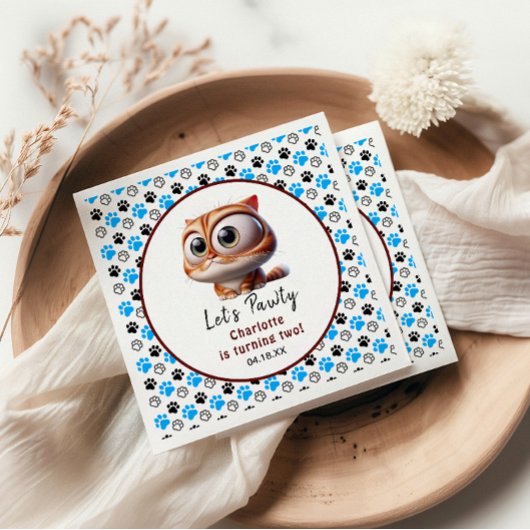 Serviette En Papier Pawty ! Cute Cat 2e fête d'anniversaire