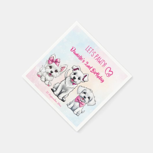 Serviette En Papier Pawty rose mignon chiots d'anniversaire imprimé (Coin)