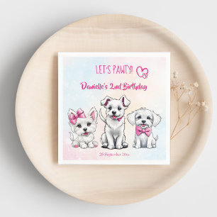 Serviette En Papier Pawty rose mignon chiots d'anniversaire imprimé