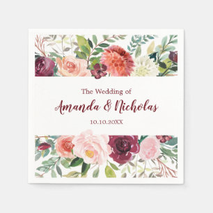 Serviette En Papier Pays Bloom Bourgogne Floral Mariage d'automne
