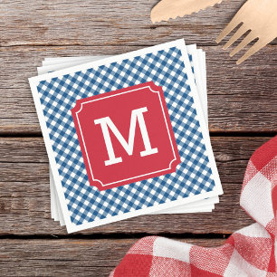 Serviette En Papier Pays Chic Bleu En vichy Personnaliser Monogramme