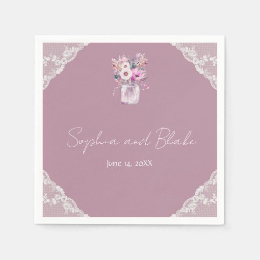 Serviette En Papier Pays dentelle Mason Jar Mariage rose (Devant)