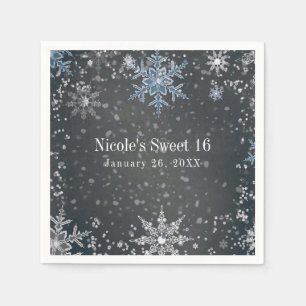 Serviette En Papier Pays des merveilles d'hiver Chalk Bleu Gris Argent
