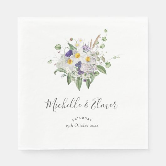 Serviette En Papier Pays Fleurs sauvages Vert Posy Mariage (Devant)