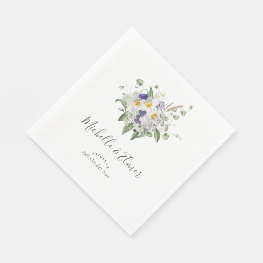 Serviette En Papier Pays Fleurs sauvages Vert Posy Mariage (Coin)