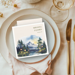 Serviette En Papier Pays Lac Crépuscule Forêt Montagne Mariage
