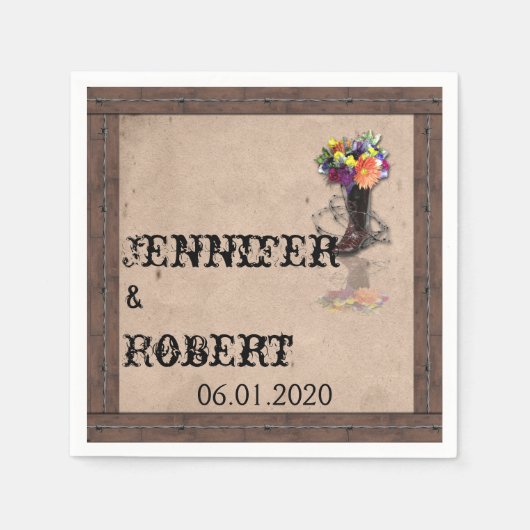 Serviette En Papier Pays Western Barbed Wire Mariage Napkin (Devant)