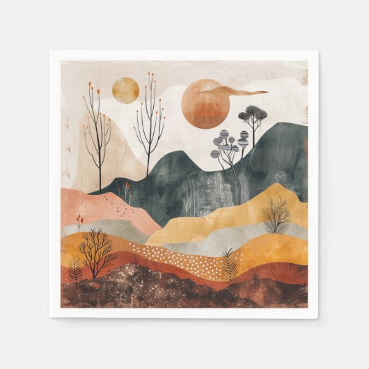 Serviette En Papier Paysage Abstrait de Boho (15) (Devant)