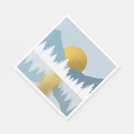 Serviette En Papier Paysage Abstrait Soleil d'hiver d'or (Coin)