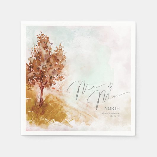 Serviette En Papier Paysage aquarelle M. & Mme. Automne Gold ID786 (Devant)