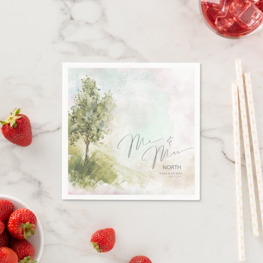 Serviette En Papier Paysage aquarelle M. & Mme Sage Green ID786 (En situation)