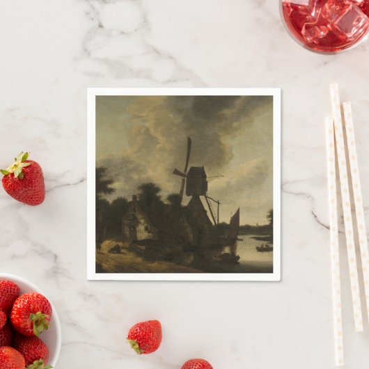 Serviette En Papier Paysage avec moulin à vent - Salomon Rombouts (En situation)