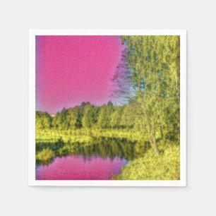 Serviette en papier paysage campagnard rose et ver