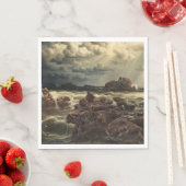 Serviette En Papier Paysage côtier avec navires à l'horizon (En situation)