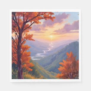Serviette En Papier Paysage d'automne Aquarelle Peinture de feuillage