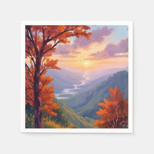Serviette En Papier Paysage d'automne Aquarelle Peinture de feuillage