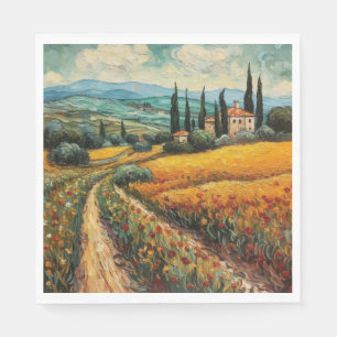 Serviette En Papier Paysage de campagne de Toscane sauvage dorée aux f