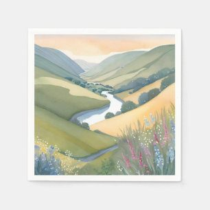 Serviette En Papier Paysage de collines ondoyantes Aquarelle Belle