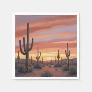Serviette En Papier Paysage de coucher de soleil désert avec cactus sa