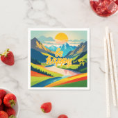 Serviette En Papier Paysage de la montagne Retro (En situation)