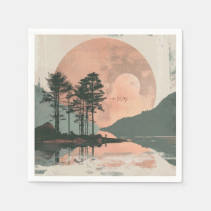 Serviette En Papier Paysage de lac de forêt de montagne de sauge sous