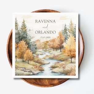 Serviette En Papier Paysage de mariage forestier vintage de la rivière