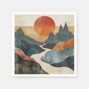 Serviette En Papier Paysage de montagne au coucher du soleil sur la ri