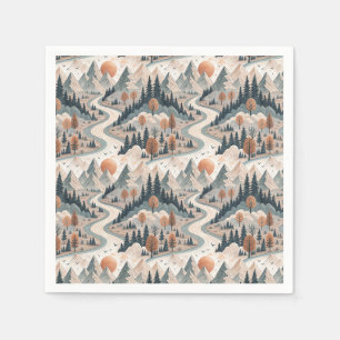 Serviette En Papier Paysage de montagne et rivière Motif abstrait Boho