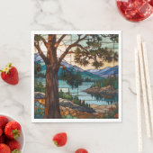 Serviette En Papier Paysage de montagne rustique vitrail  (En situation)