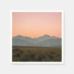 Serviette En Papier Paysage de montagnes de coucher de soleil rose ser