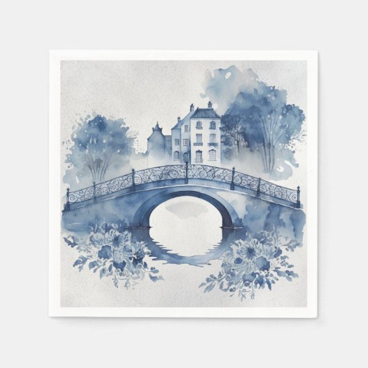 Serviette En Papier Paysage de style Delft bleu et blanc (Devant)