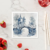 Serviette En Papier Paysage de style Delft bleu et blanc (En situation)