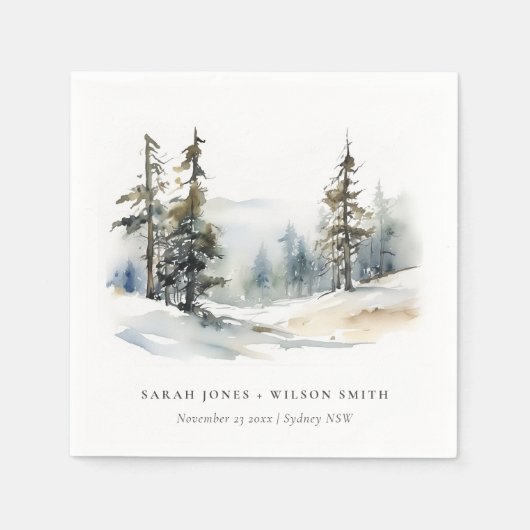 Serviette En Papier Paysage des neiges d'hiver Mariage d'aquarelle (Devant)
