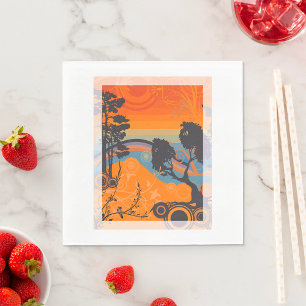 Serviette En Papier Paysage forestier abstrait au coucher du soleil ré