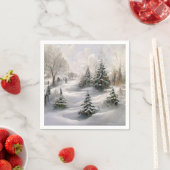 Serviette En Papier Paysage forestier hivernal joyeux Noël  (En situation)