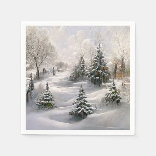 Serviette En Papier Paysage forestier hivernal joyeux Noël  (Devant)