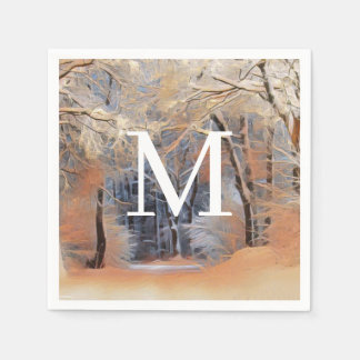 Serviette En Papier Paysage hivernal avec arbres enneigés aquarelle