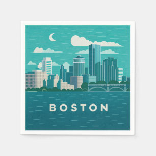 Serviette En Papier Paysage nocturne de la ville du Massachusetts Vi