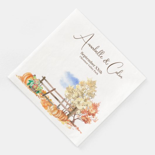Serviette En Papier Paysage rustique d'automne Arbres et Citrouilles (Coin)